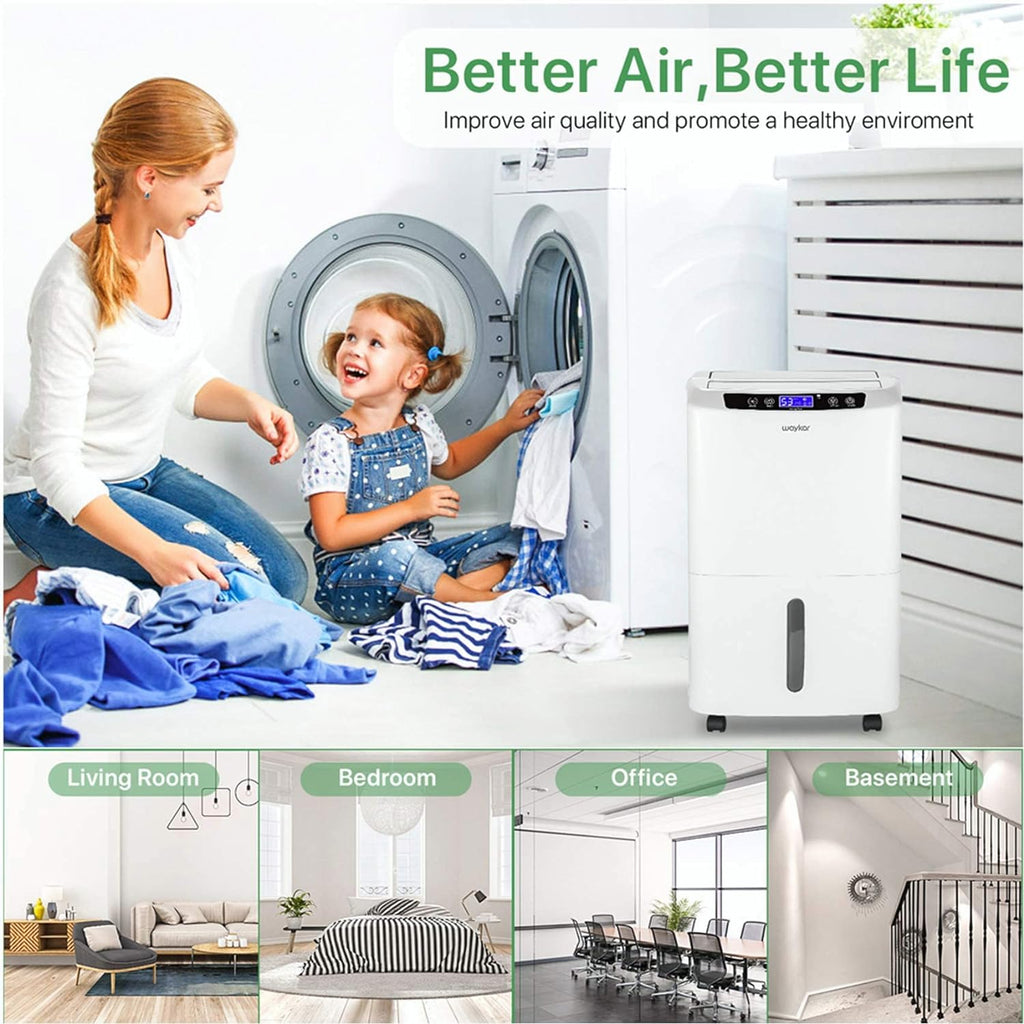 Waykar 2000 Sq. Ft Dehumidifier for Home and Basements, with Auto or Manual Drainage, 0.66 Gallon Water Tank Capacity wourant