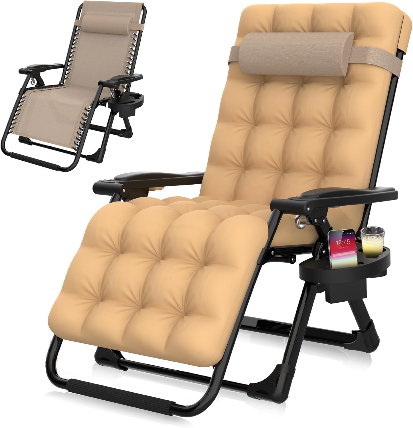 Indoor and outdoor patio chair folding lounge chair zero gravity chair with removable cushion camping lounge chair wourant
