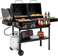 2-Burner Gas and Charcoal Grill Combo with Offset Smoker & Side Burner, 34,000 BTU Dual wourant