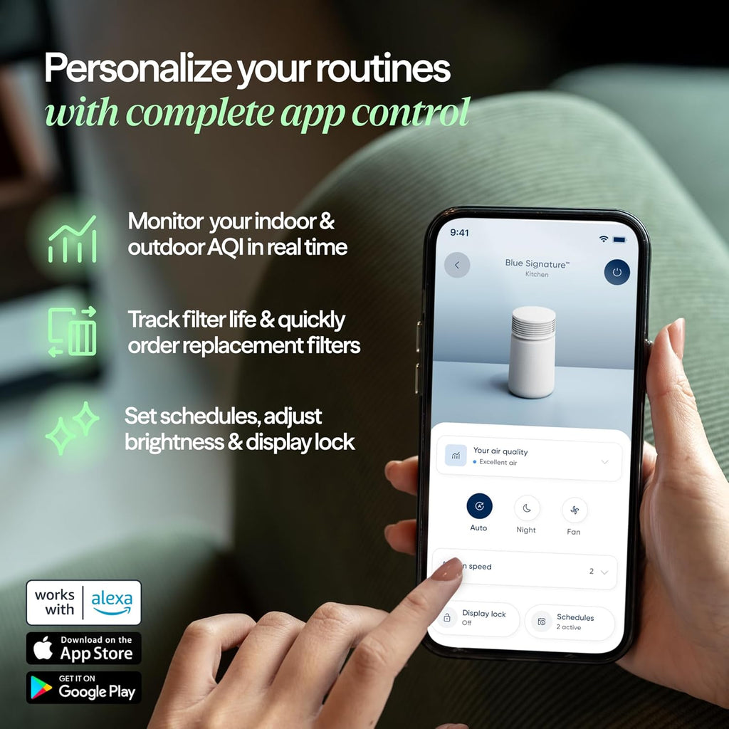 BLUEAIR Blue Signature SP3i Air Purifier for Medium Rooms up to 498 sq ft, HEPASilent Filtration, WiFi Smart Control, Auto Mode, Odor & Smoke Removal, Pet Hair & Dust, AHAM Verified, Table Design woonhhop
