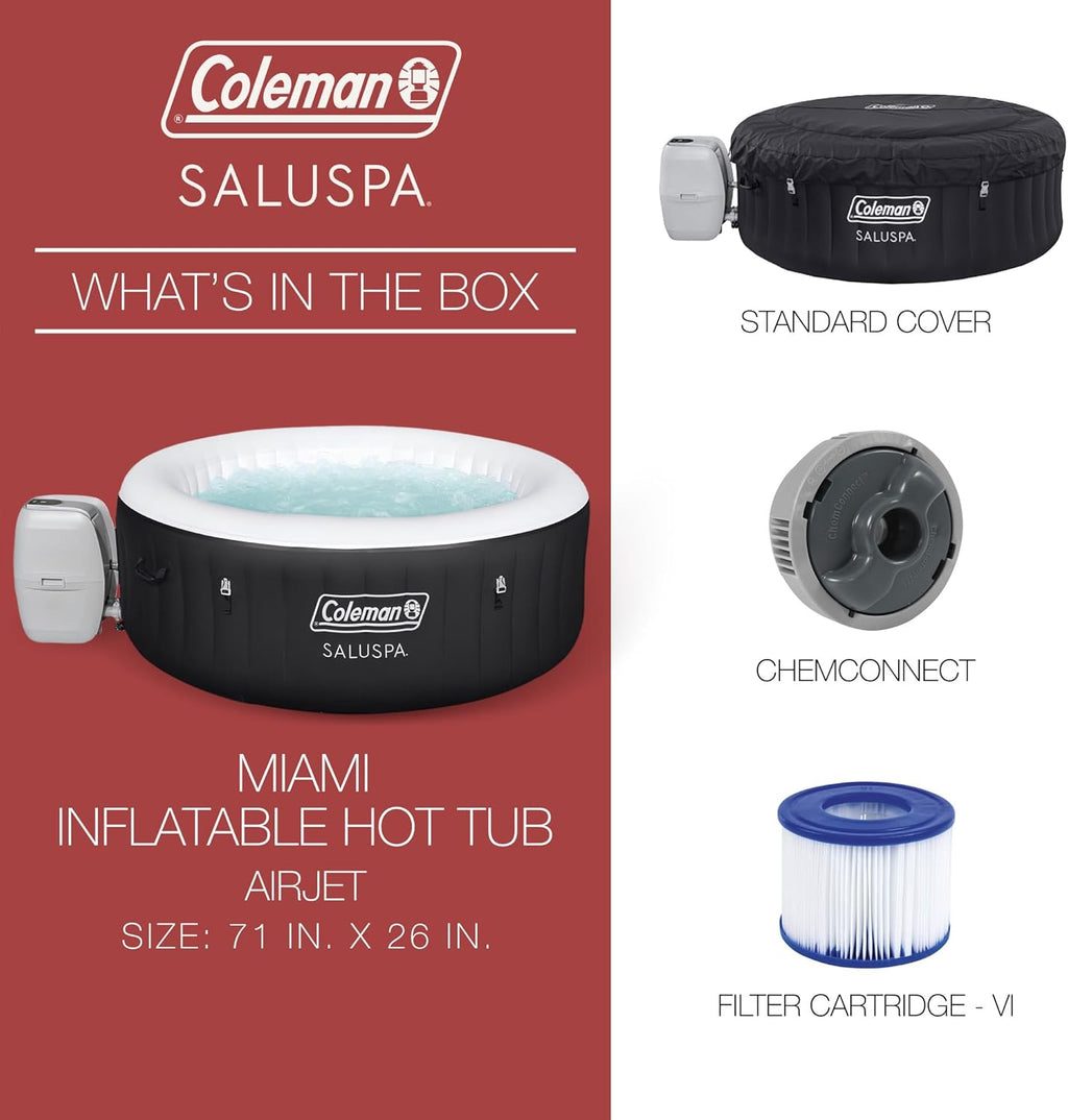 Coleman SaluSpa Miami AirJet 2 to 4 Person Round Inflatable Hot Tub Portable Outdoor Spa with 120 Soothing AirJets and Insulated Cover, Black wourant
