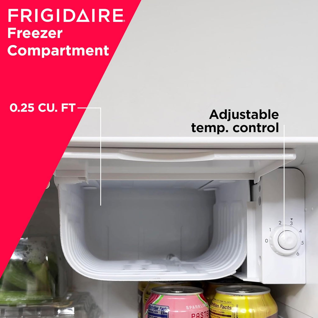 Frigidaire EFR176 Retro Compact Fridge with Chiller Mini Refrigerator with Built-in Bottle Opener for Office, Bedroom, Dorm Room or Cabin, 1.6 cu ft 16" D x 18" W x 18.5" H, Moonlight wourant