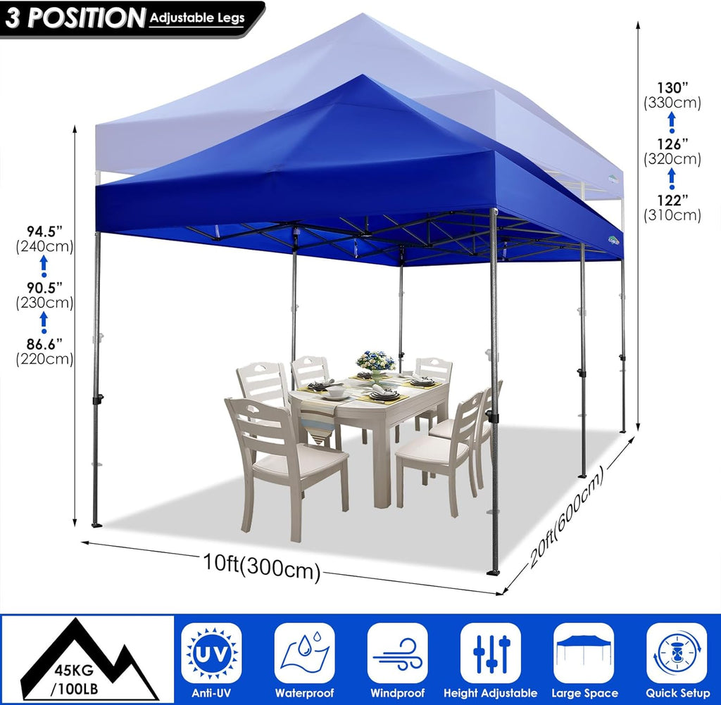 COBIZI 10x20 Heavy Duty Pop up Canopy Tent with 6 sidewalls Easy Up Commercial Outdoor Canopy Wedding Party Tents for Parties All Season Wind & Waterproof Gazebo with Roller Bag,Black(Frame Thickened) wourant