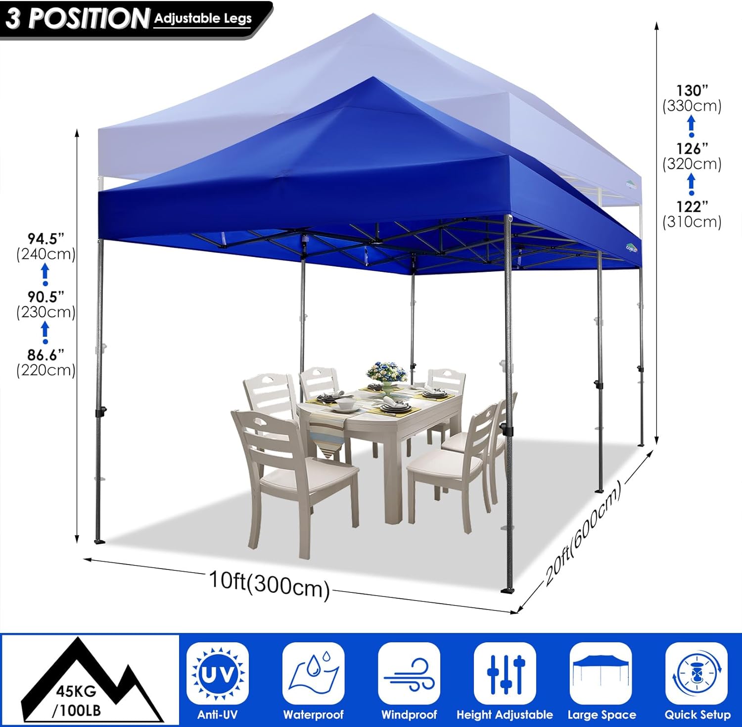 COBIZI 10x20 Heavy Duty Pop up Canopy Tent with 6 sidewalls Easy Up Commercial Outdoor Canopy Wedding Party Tents for Parties All Season Wind & Waterproof Gazebo with Roller Bag,Black(Frame Thickened) wourant