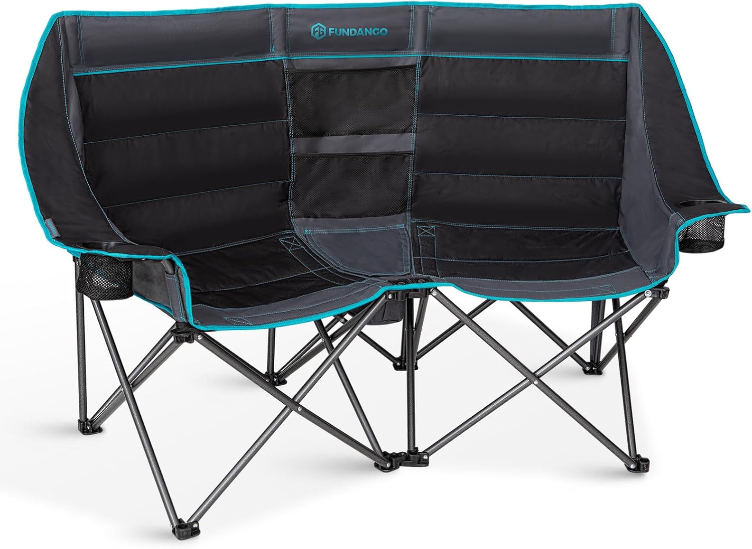 Double Camping Chair with Cooler 3-Person Folding Extra Large Camping Chair with 1000-Pound Load Capacity wourant