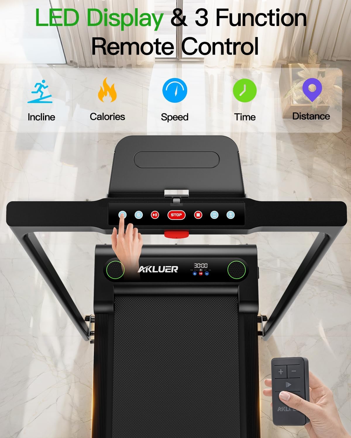 Akluer Inclined Home Treadmill 2.5 HP Small Under-Desk Treadmill with Remote Control and LED Display wourant