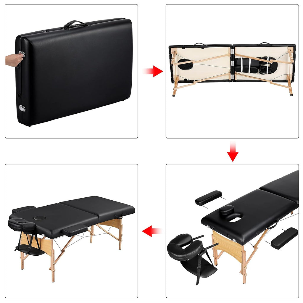 Yaheetech Massage Table Portable Lash Beds Spa Bed Massage Couch Foldable Spa Tables Adjustable 2 Fold with Non-Woven Bag 24 inch, Black wourant