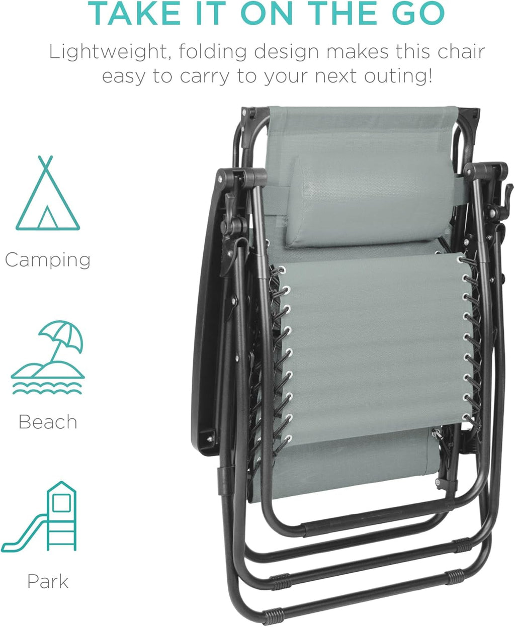 Best Choice Products Folding Zero Gravity Outdoor Recliner Patio Lounge Chair w/Adjustable Canopy Shade, Headrest, Side Accessory Tray, Textilene Mesh - Peacock Blue wourant