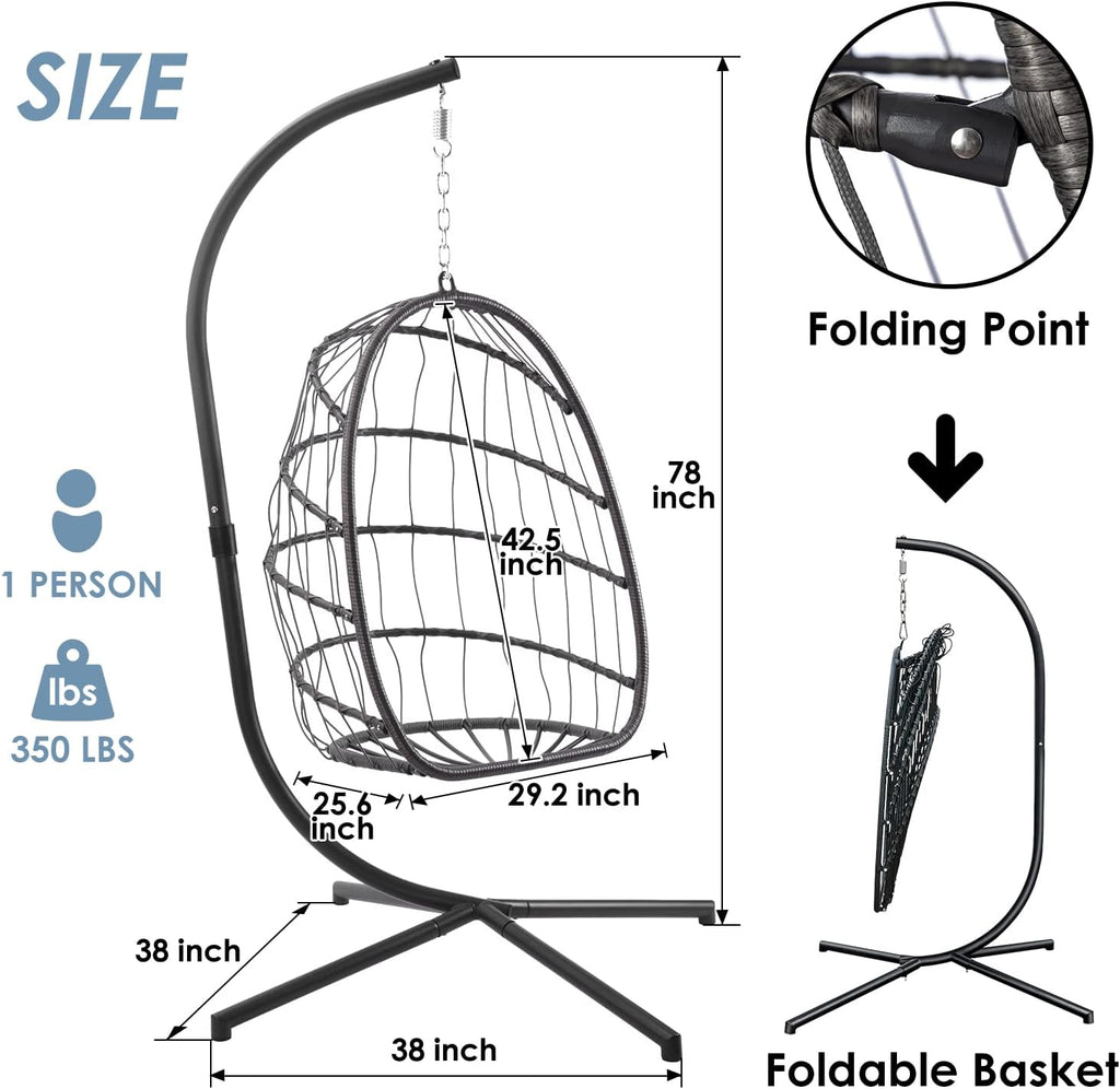 Yechen Indoor Outdoor Egg Hanging Chair Patio Wicker Swing Egg Chair Indoor Swinging Chair wourant