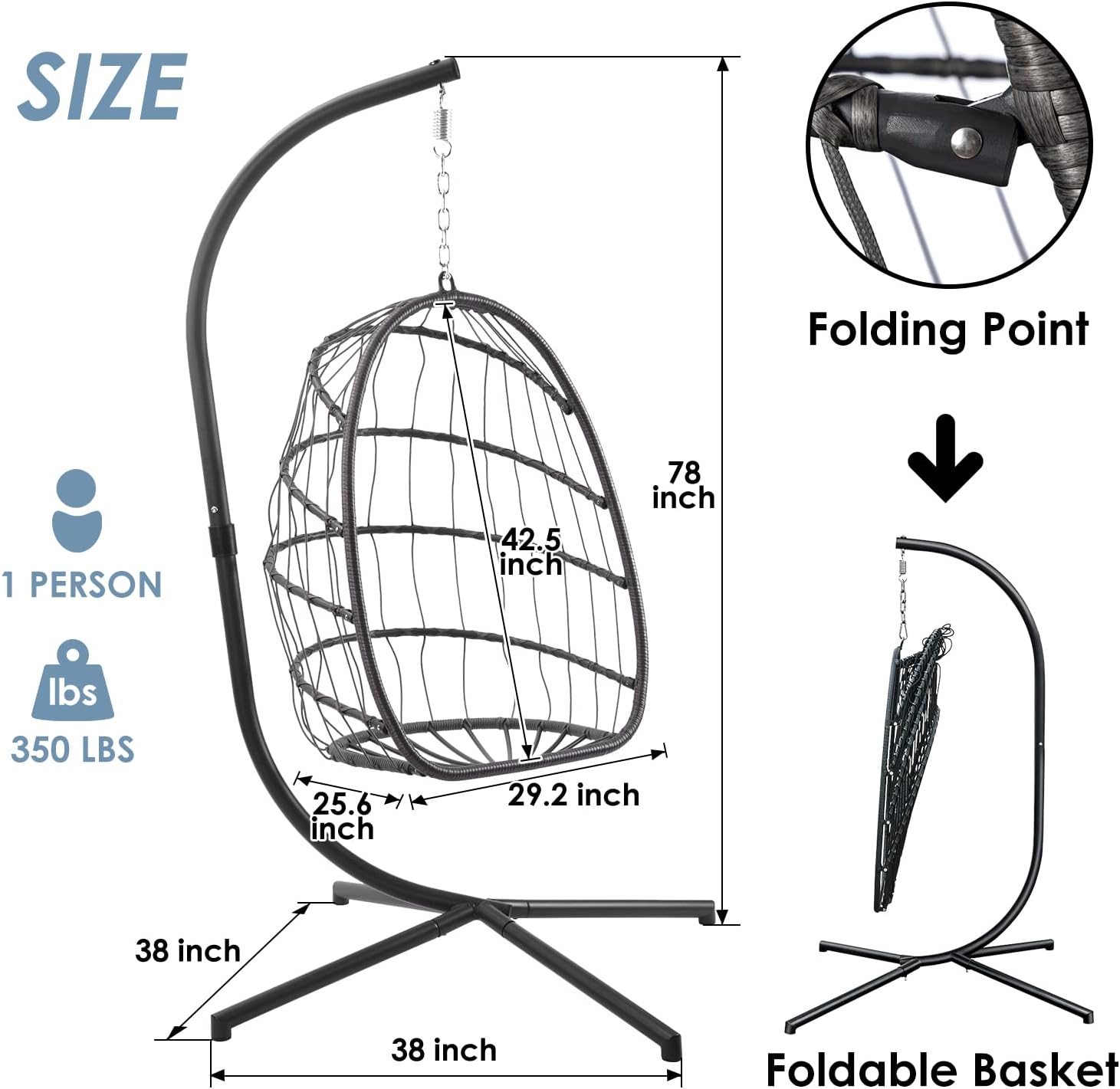 Yechen Indoor Outdoor Egg Hanging Chair Patio Wicker Swing Egg Chair Indoor Swinging Chair wourant