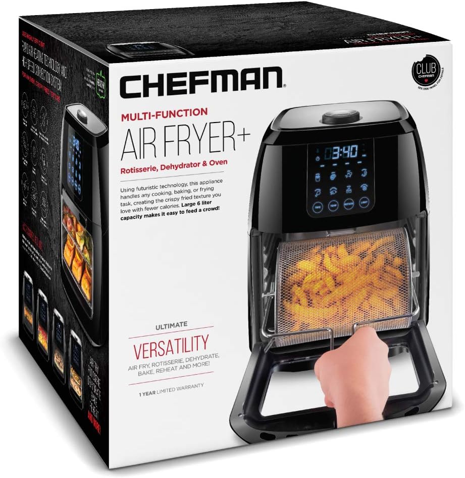 Chefman Compact 6.3-Quart Digital Air Fryer with Rotisserie, Dehydrator, and Convection Oven, 8 Touchscreen Presets wourant