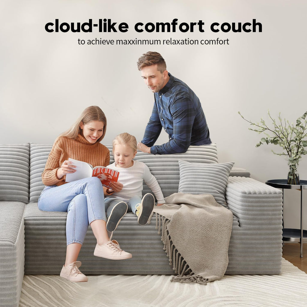 107.5 inch Cloud Modular Sectional Sofa with L-Shaped Chaise Lounge, Modern Minimalist Upholstered Sofa Deep Seating Corner Sofa wourant