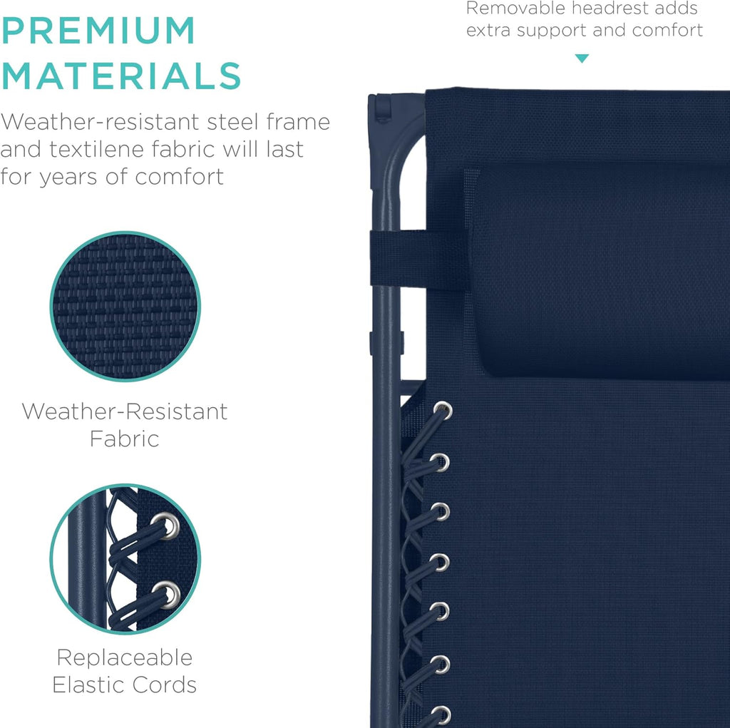 Best Choice Products Folding Zero Gravity Outdoor Recliner Patio Lounge Chair w/Adjustable Canopy Shade, Headrest, Side Accessory Tray, Textilene Mesh - Peacock Blue wourant