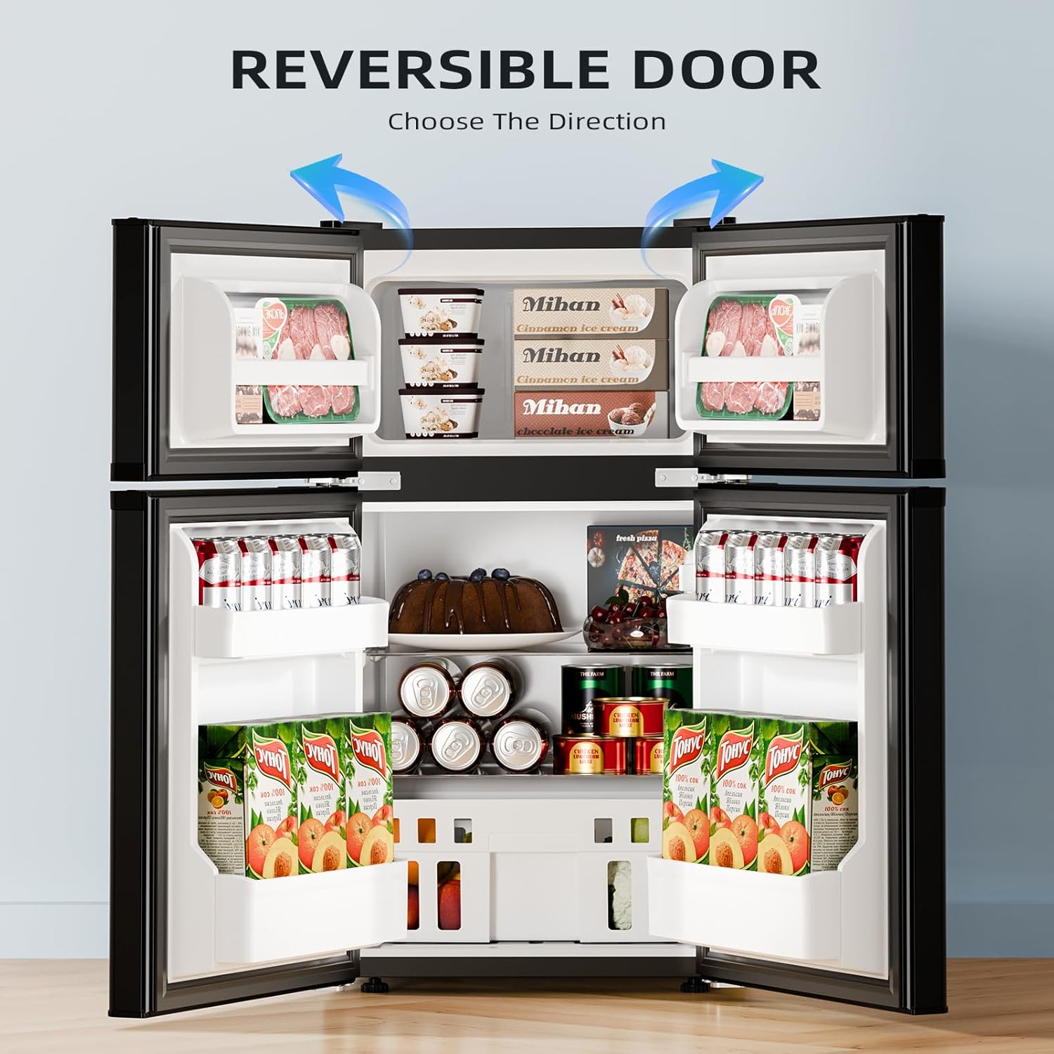 Antarctic Star 3.2 Cu.Ft,Mini Refrigerator with Freezer,Double Door Mini Fridge,Compact Refrigerator,Adjustable Thermostat,Mini Refrigerator for Bedroom/Office/Dorm/Kitchen(BLACK) wourant