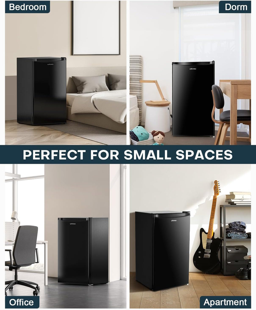 Upstreman 3.2 Cu.Ft Mini Fridge with Freezer, Single Door Mini Fridge, Dorm Fridge, Adjustable Thermostat, Mini Refrigerator for Bedroom, Office, Dorm, Black-BR321 wourant