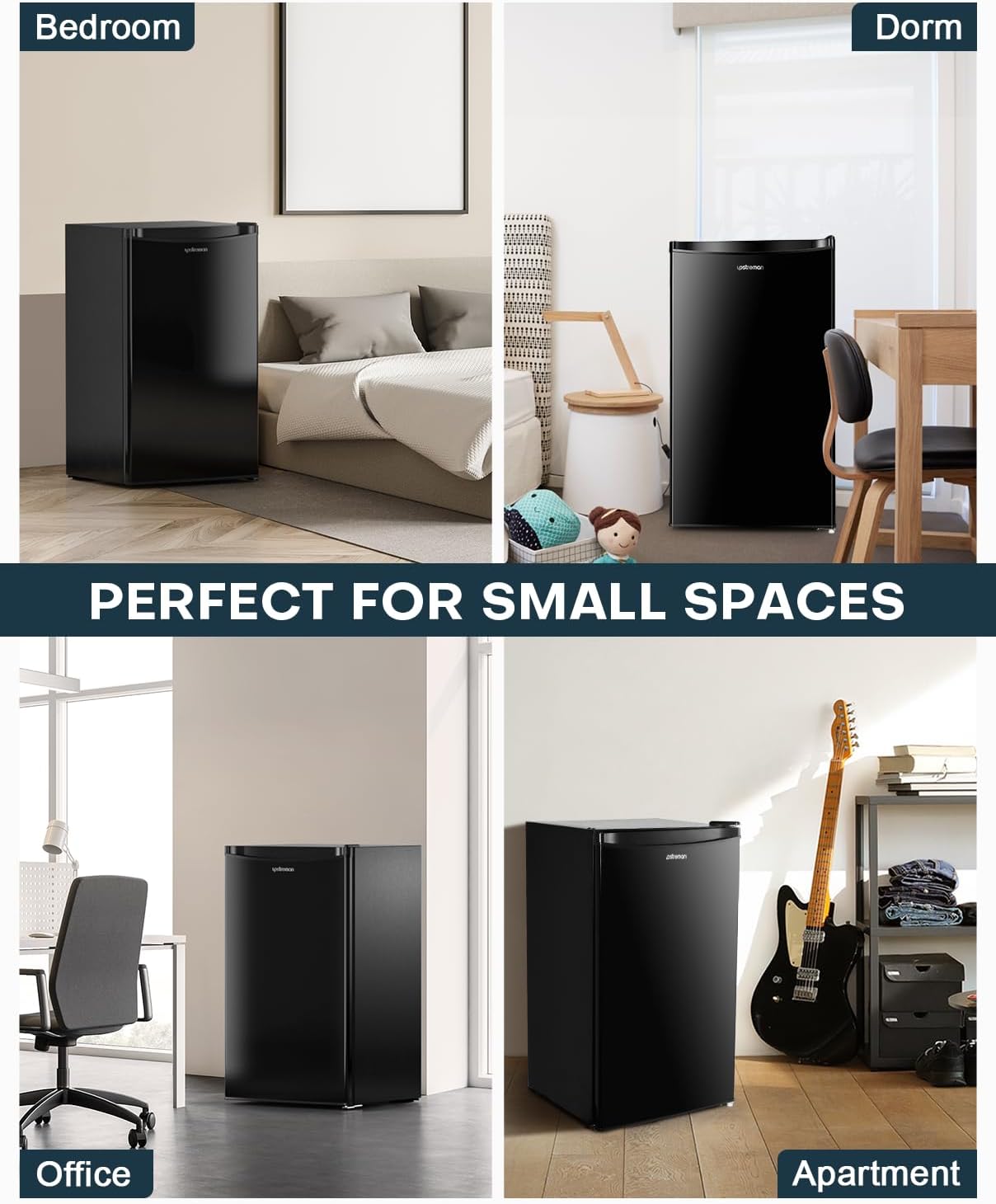 Upstreman 3.2 Cu.Ft Mini Fridge with Freezer, Single Door Mini Fridge, Dorm Fridge, Adjustable Thermostat, Mini Refrigerator for Bedroom, Office, Dorm, Black-BR321 wourant