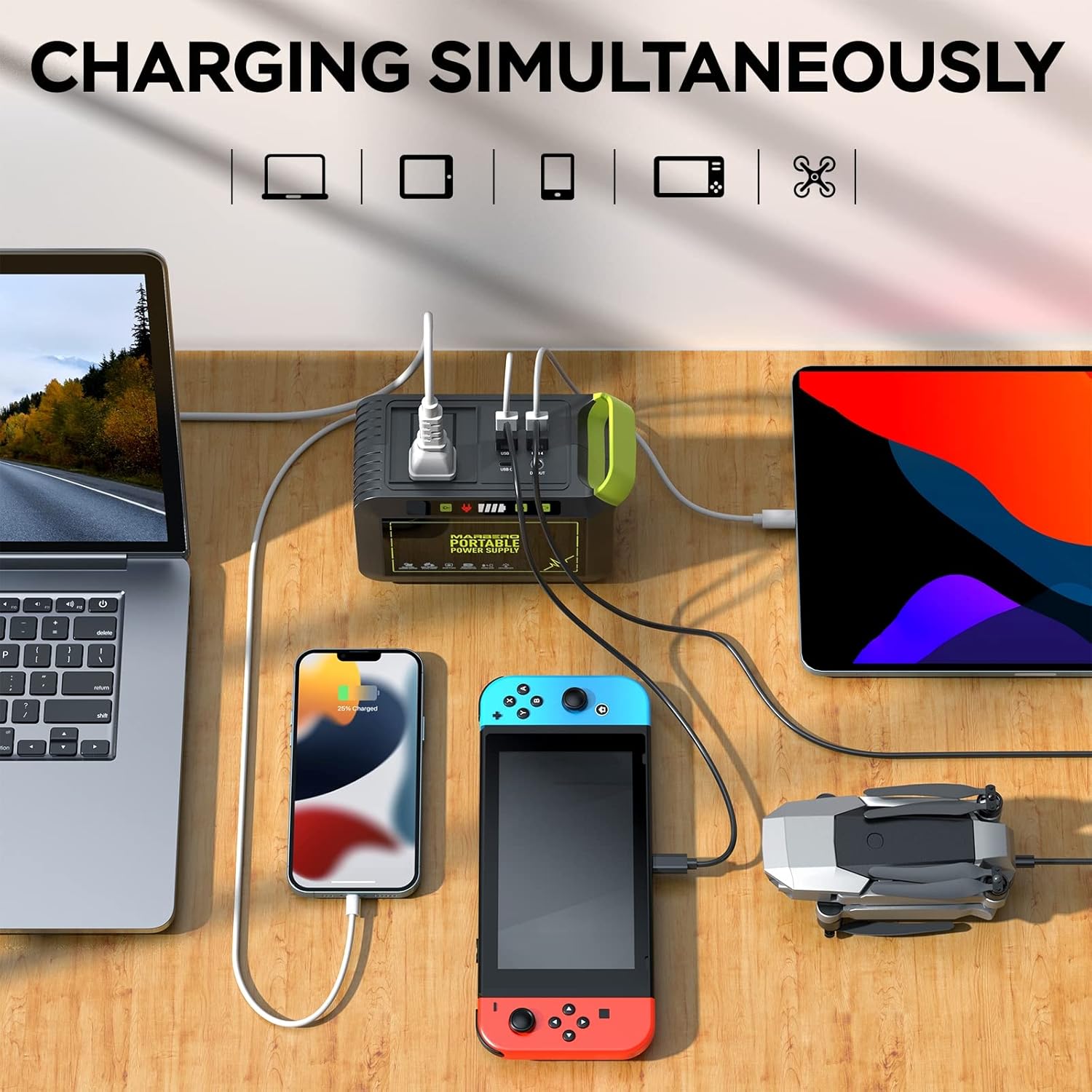 Portable Power Station 88Wh Camping Lithium Battery Solar Generator Fast Charging with AC Outlet 120W Peak Power Bank wourant