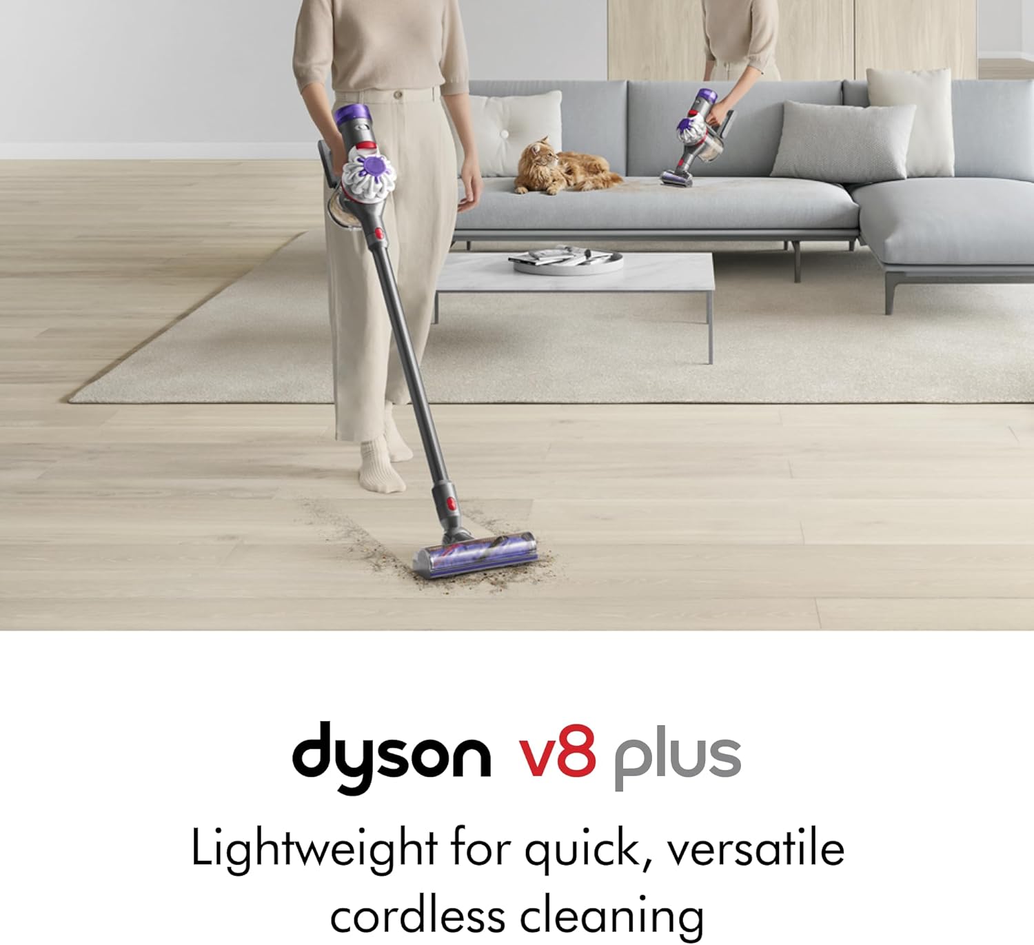 Dyson V8 Plus Cordless Vacuum, Cleans Hard Floors and Carpets, Detangles, Converts to Handheld, 115AW, 2 Power Modes, Up to 40 Minutes¹ woonhhop