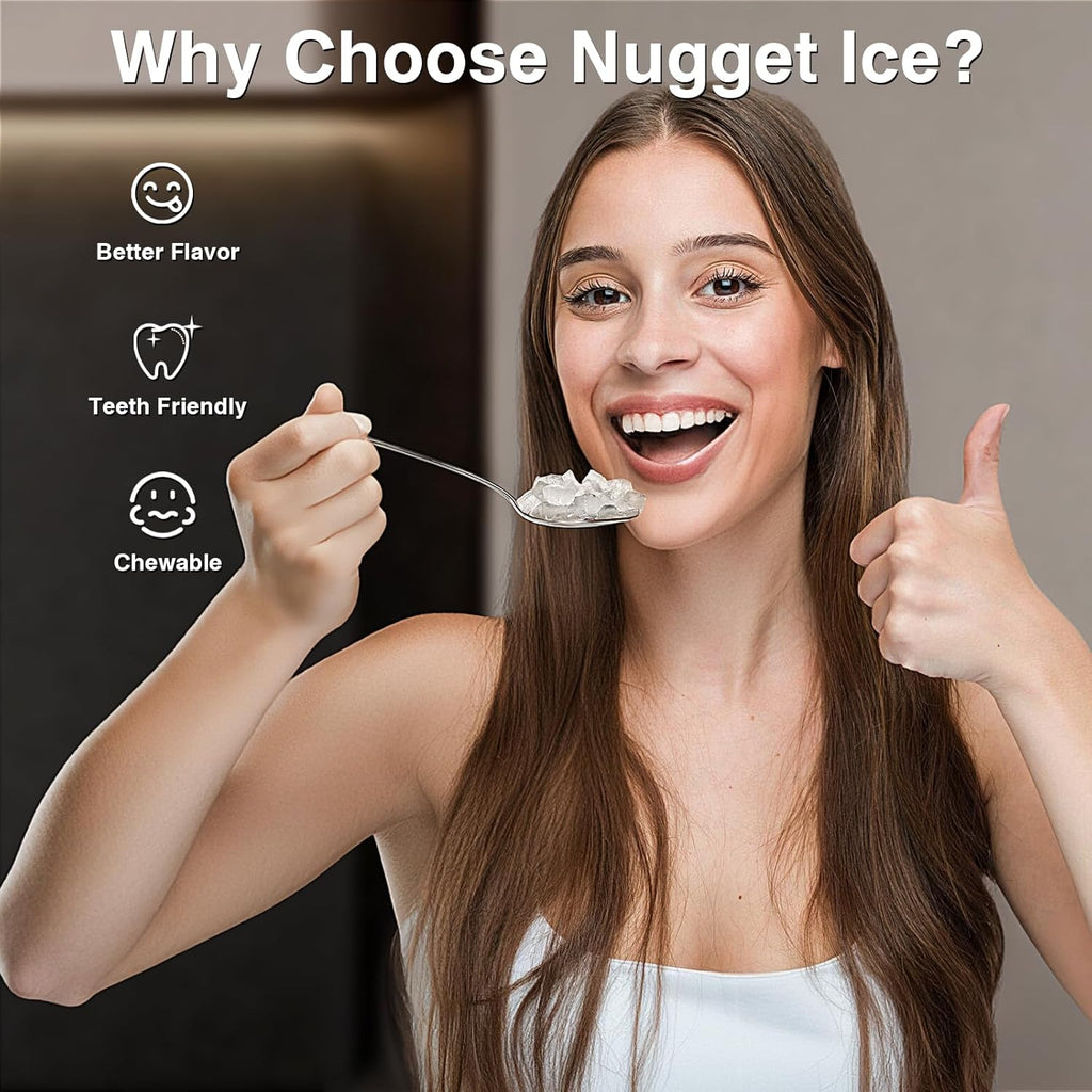 Nugget Ice Makers Countertop, Pebble Ice Machine with Chewable Pellet Ice, 34Lbs/24H, Self-Cleaning, Sonic Ice, One-Click Operation, for Kitchen,Office Stainless Steel Silver wourant
