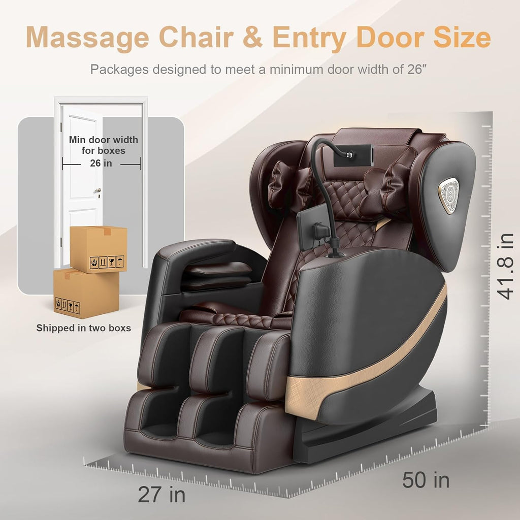 2025 Massage Chair Full Body, Zero Gravity Massage Chair with 10 Fix Rollers, Heating, Foot Massage, Auto Modes, Bluetooth Speaker, Touch Screen Controller (Brown Premium) wourant
