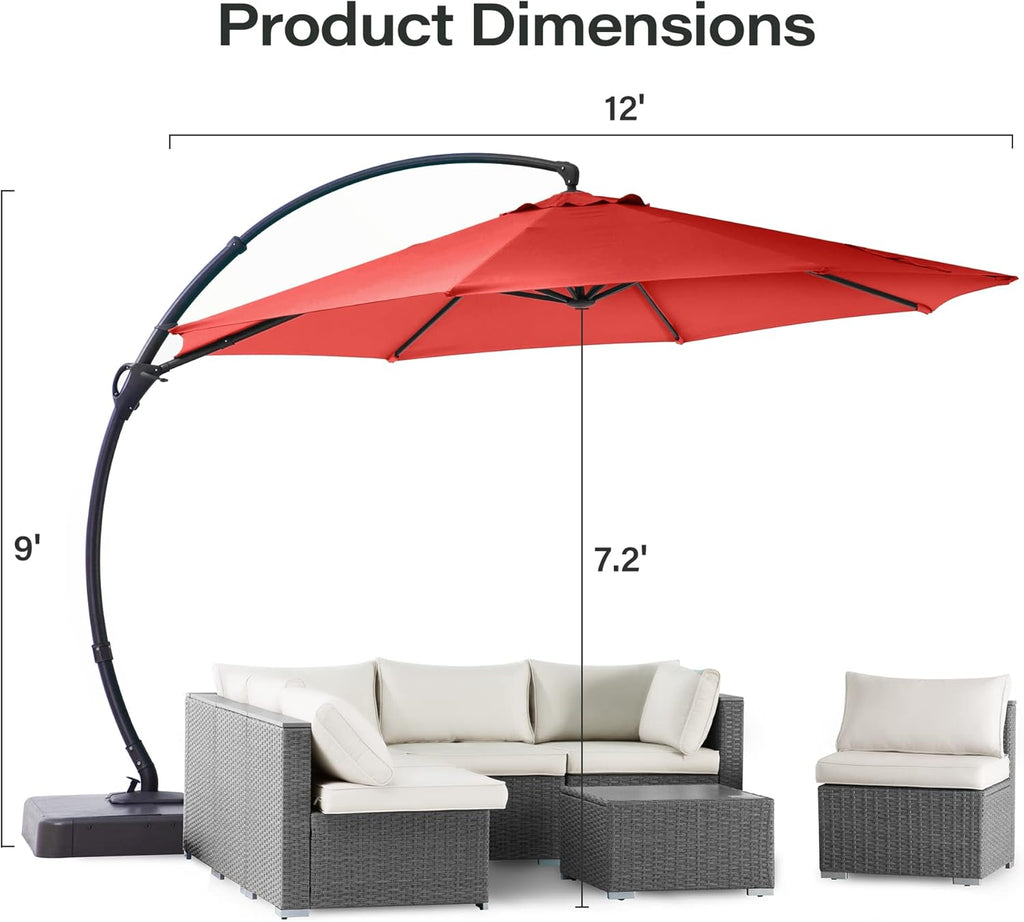 LAUSAINT HOME Outdoor Patio Umbrella with Base included, 11 FT Deluxe Curvy Cantilever Umbrella Heavy Duty Offset Hanging Umbrella with 360° Rotation for Market, Pool, Garden, Backyard, Deck (Beige) wourant