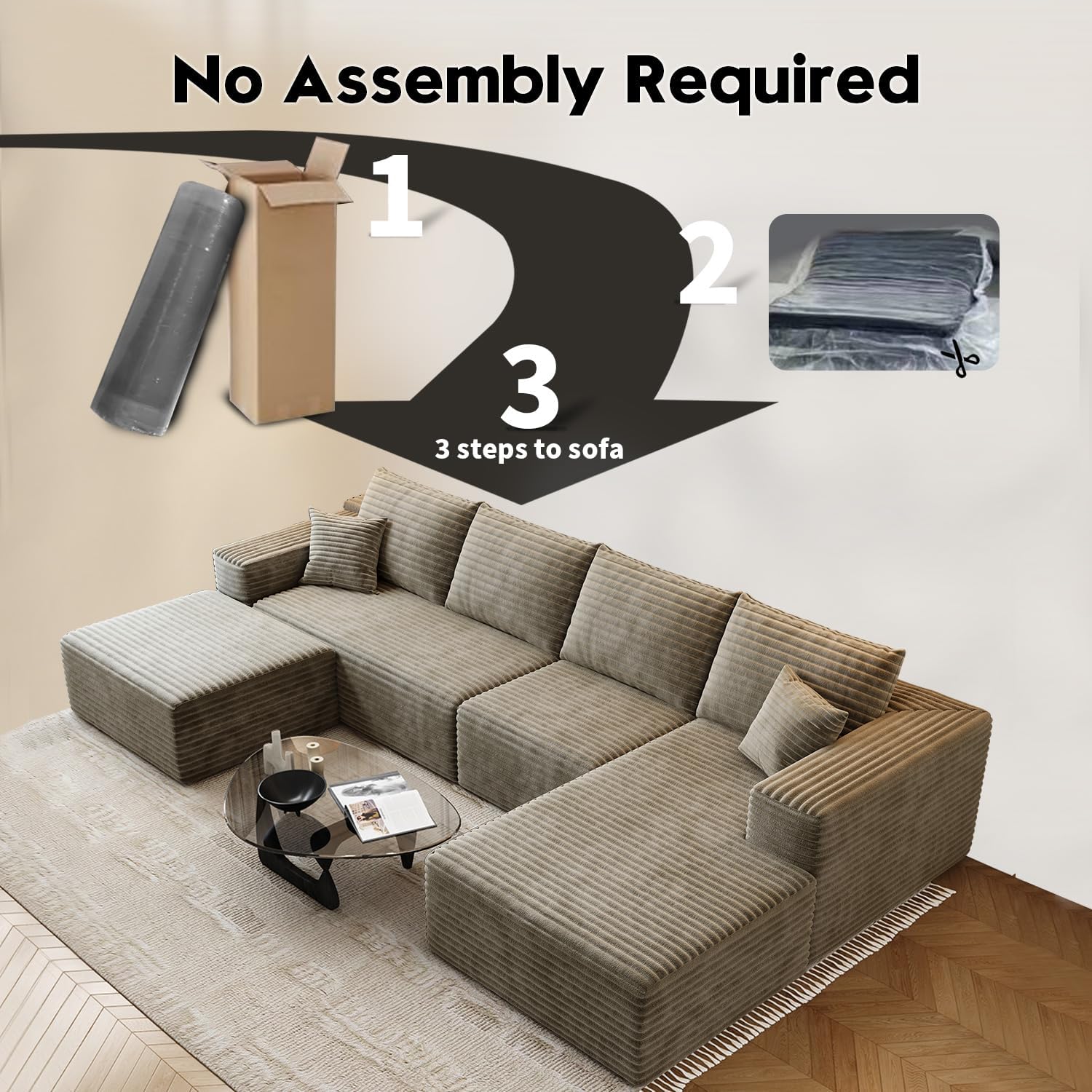 107.5 inch Cloud Modular Sectional Sofa with L-Shaped Chaise Lounge, Modern Minimalist Upholstered Sofa Deep Seating Corner Sofa wourant