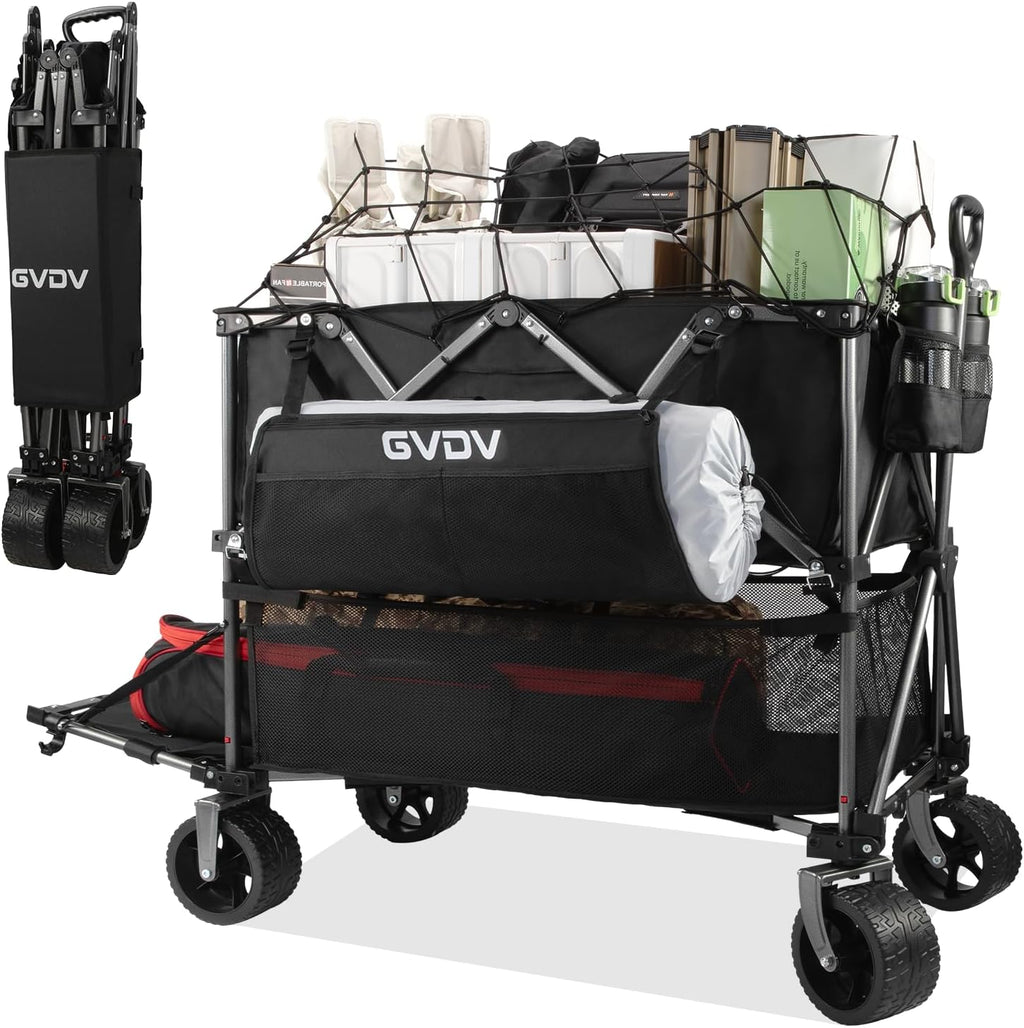 Double-decker cart, 500 lb capacity, 400 liter foldable cart, all-terrain wheels, 46" extra-long extension cart, foldable cart wourant