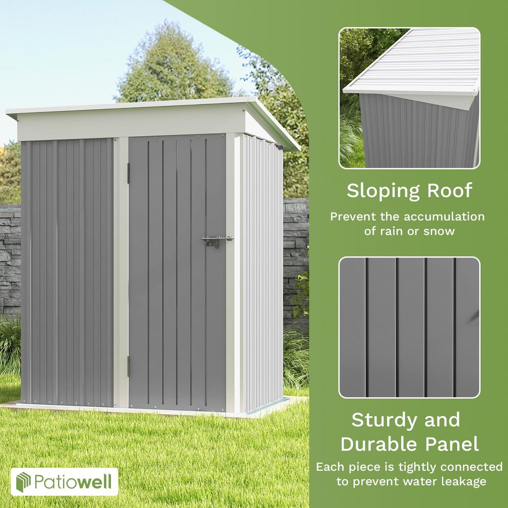 Patiowell 5x3 FT Outdoor Storage Shed Tool Shed with Sloping Roof and Lockable Door Metal Shed wourant