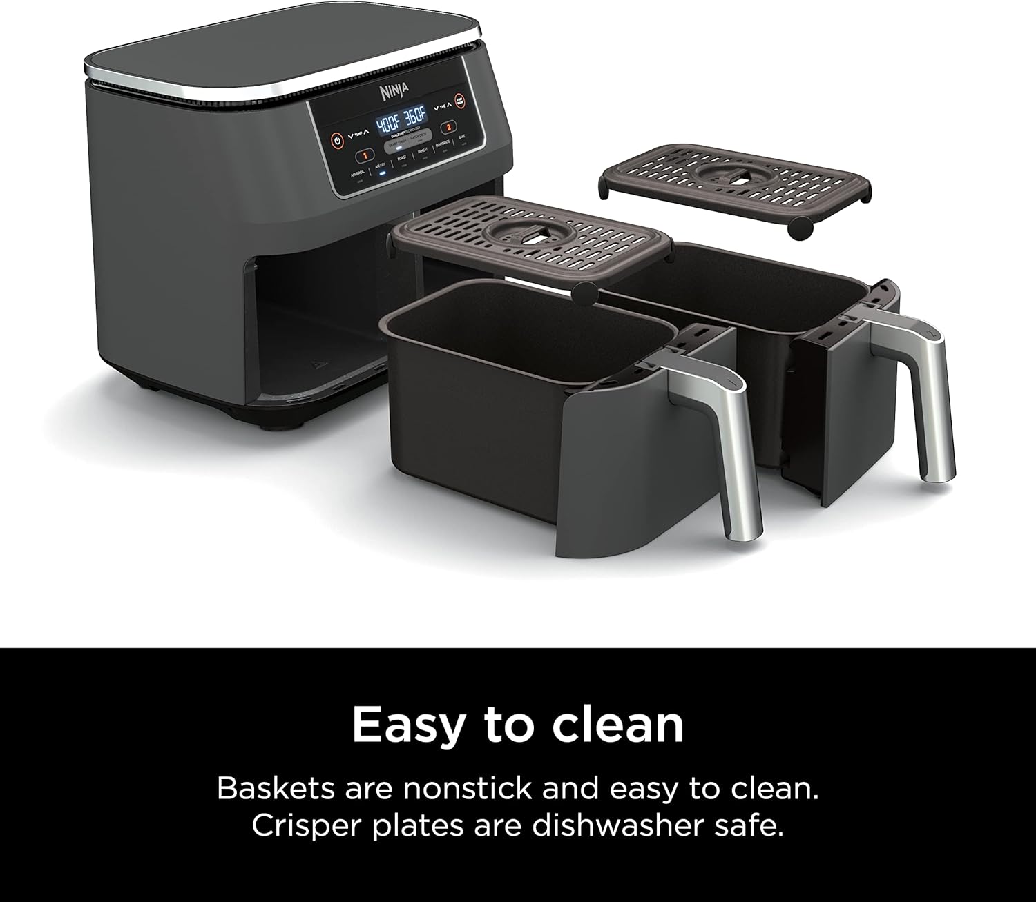 Ninja Foodi 10QT 6-in-1 DualZone Smart XL Air Fryer, 2 Independent 5QT Baskets, Smart Cook Thermometer, Match Cook, Smart Finish, Air Fry, Roast, Bake, Dehydrate, Reheat, Grey, DZ550 wourant