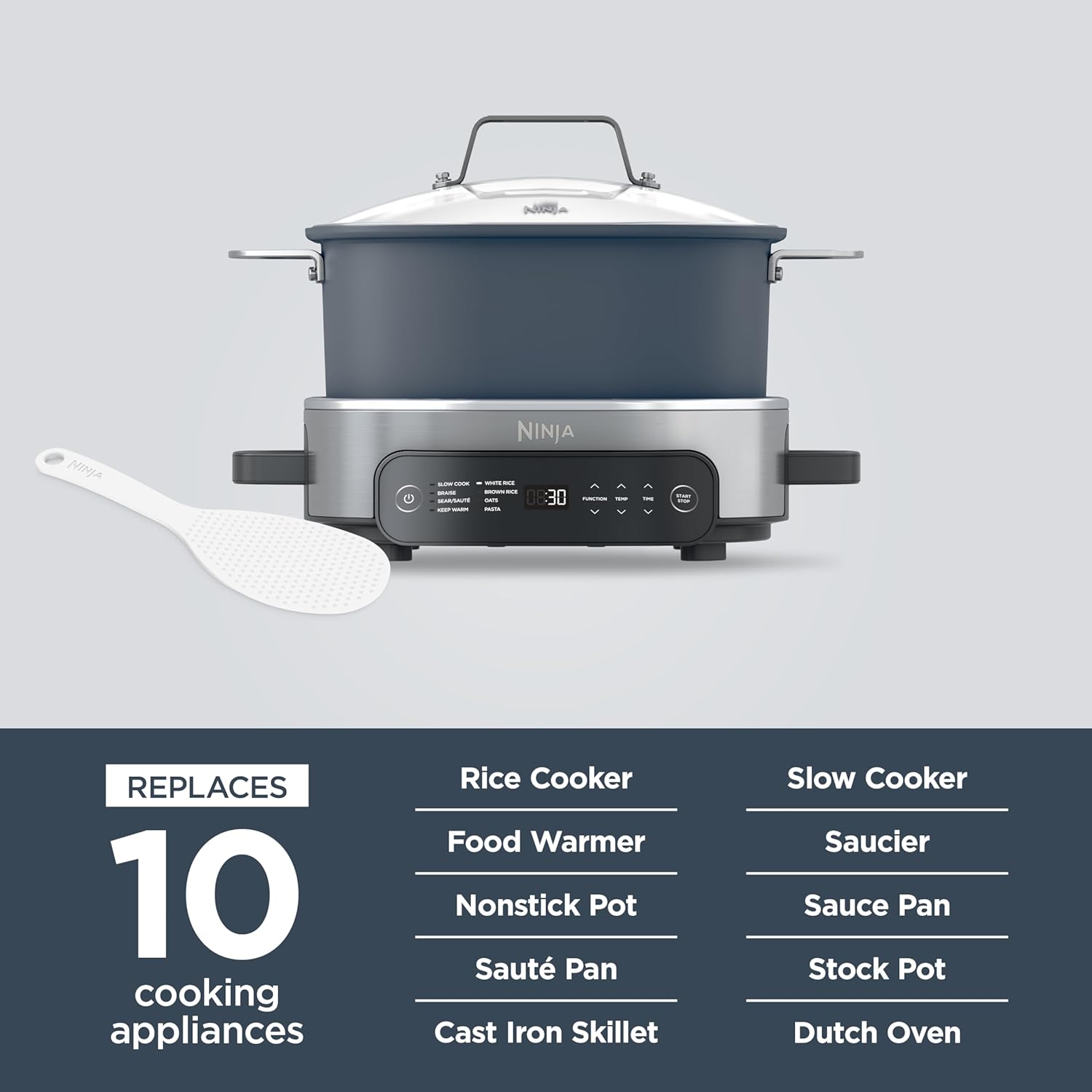 Ninja Slow Cookers 8.5-Quart Multi-Cooker with Dutch oven, steamer, glass lid with integrated spoon, nonstick and oven-safe pot wourant