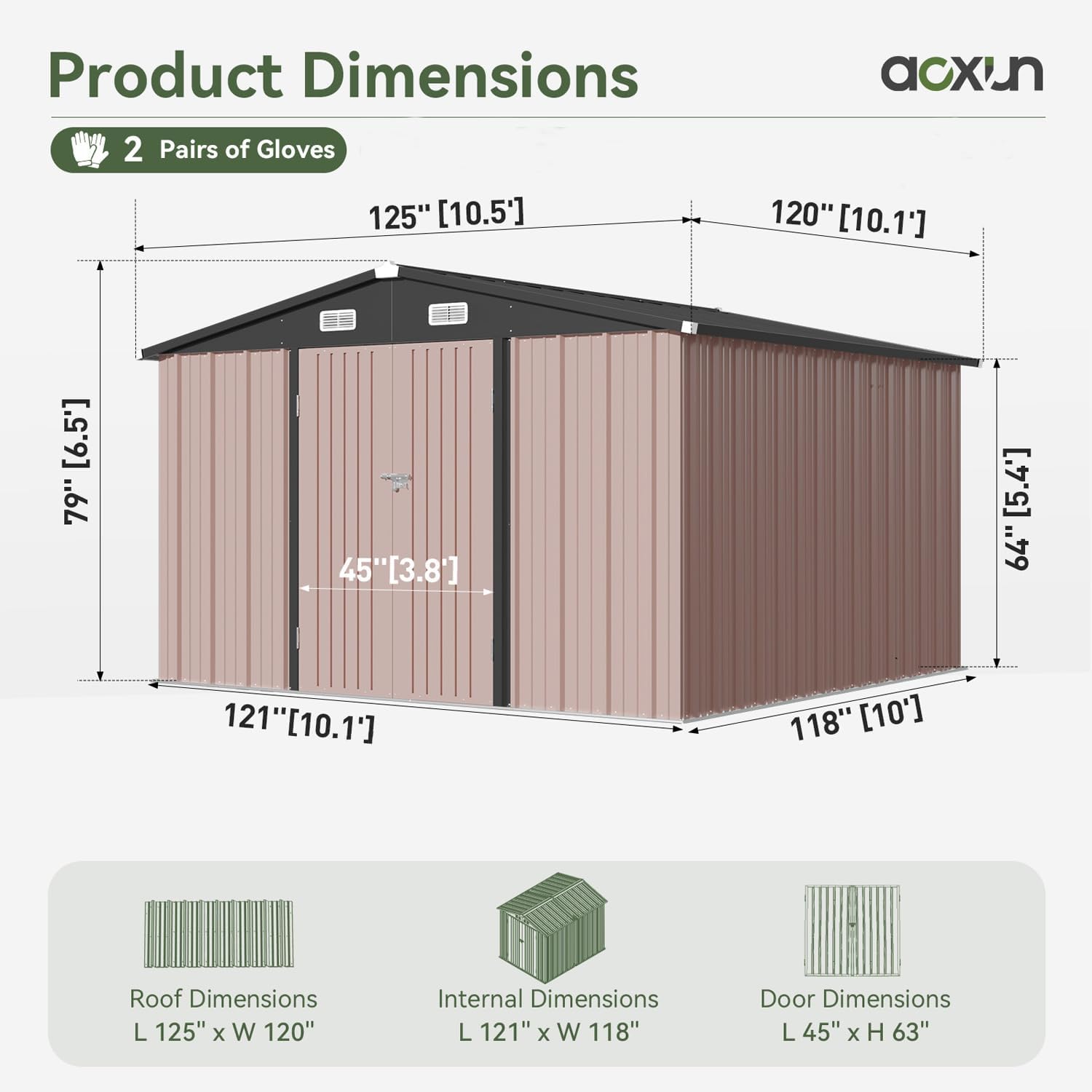 Aoxun 6.2x4 FT Shed Outdoor Storage Shed Metal Garden Shed Slooping Roof Tool Shed Bike Shed wourant