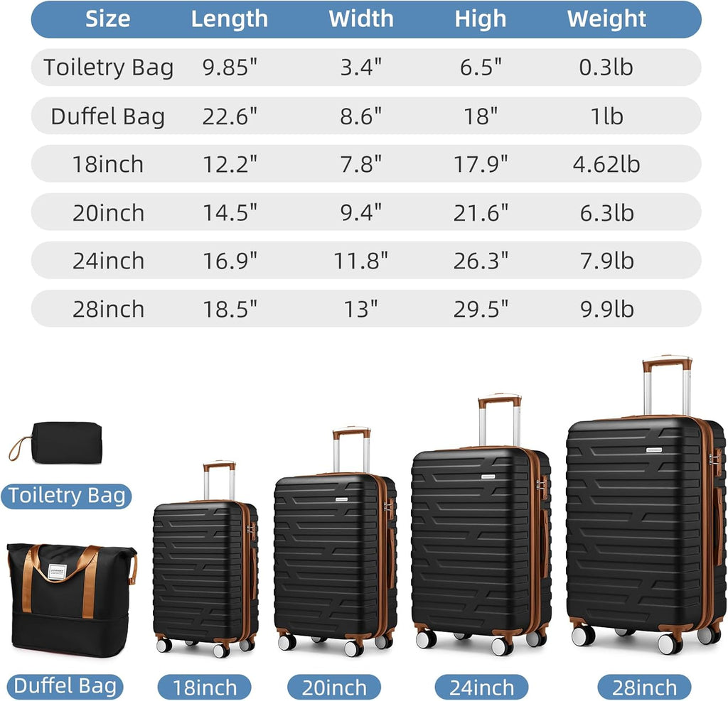 Luggage 6-piece hardshell expandable suitcase lightweight travel carry-on luggage set wourant