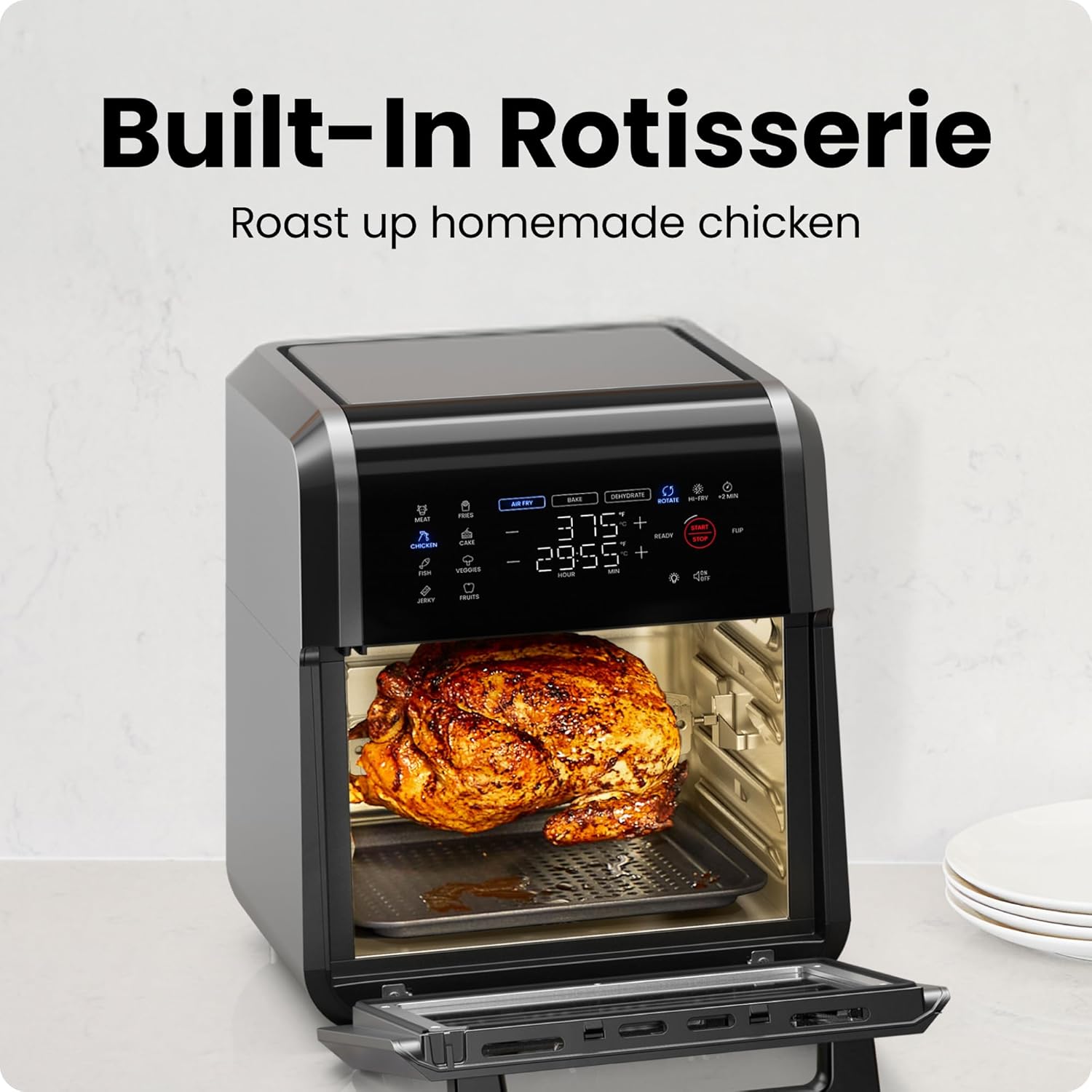 Chefman Compact 6.3-Quart Digital Air Fryer with Rotisserie, Dehydrator, and Convection Oven, 8 Touchscreen Presets wourant