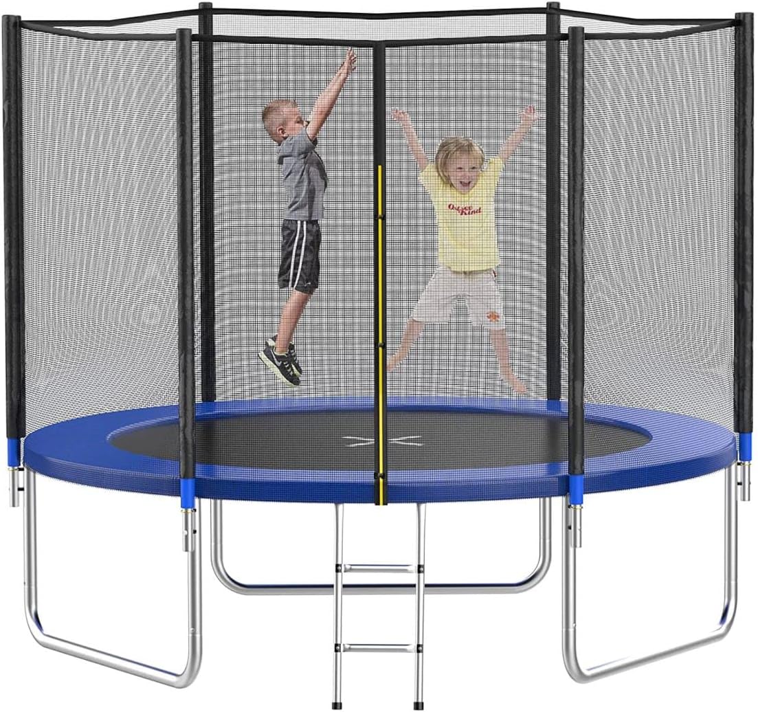 AOTOB 8FT 10FT 12FT 14 FT 15FT Trampoline with Safety Enclosure Net，Outdoor Trampoline with Basketball Hoop, Heavy Duty Jumping Mat and Spring Cover Padding for Kids and Adults, Storage Bag and Ladder wourant