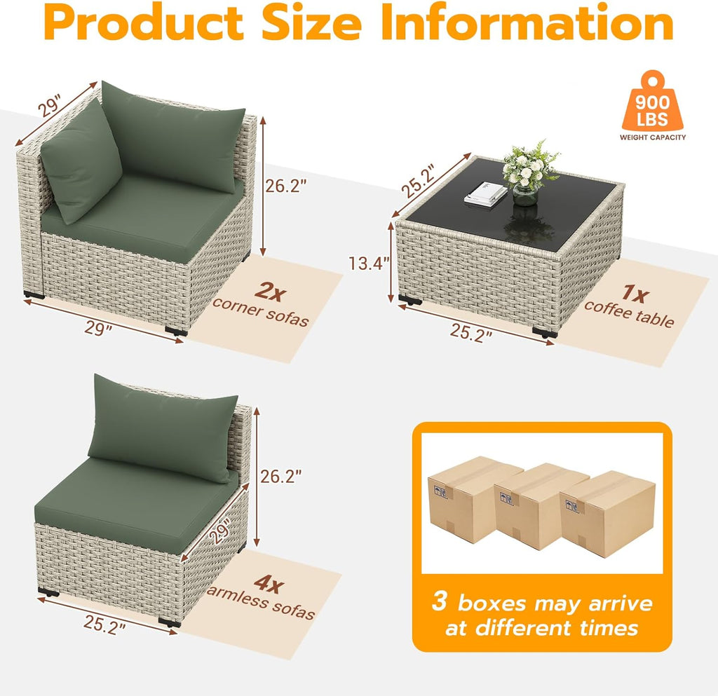 UDPATIO Outdoor Patio Furniture Set, 7-Piece PE Wicker Sectional Sofa with Tea Table, Outdoor Conversation Set wourant
