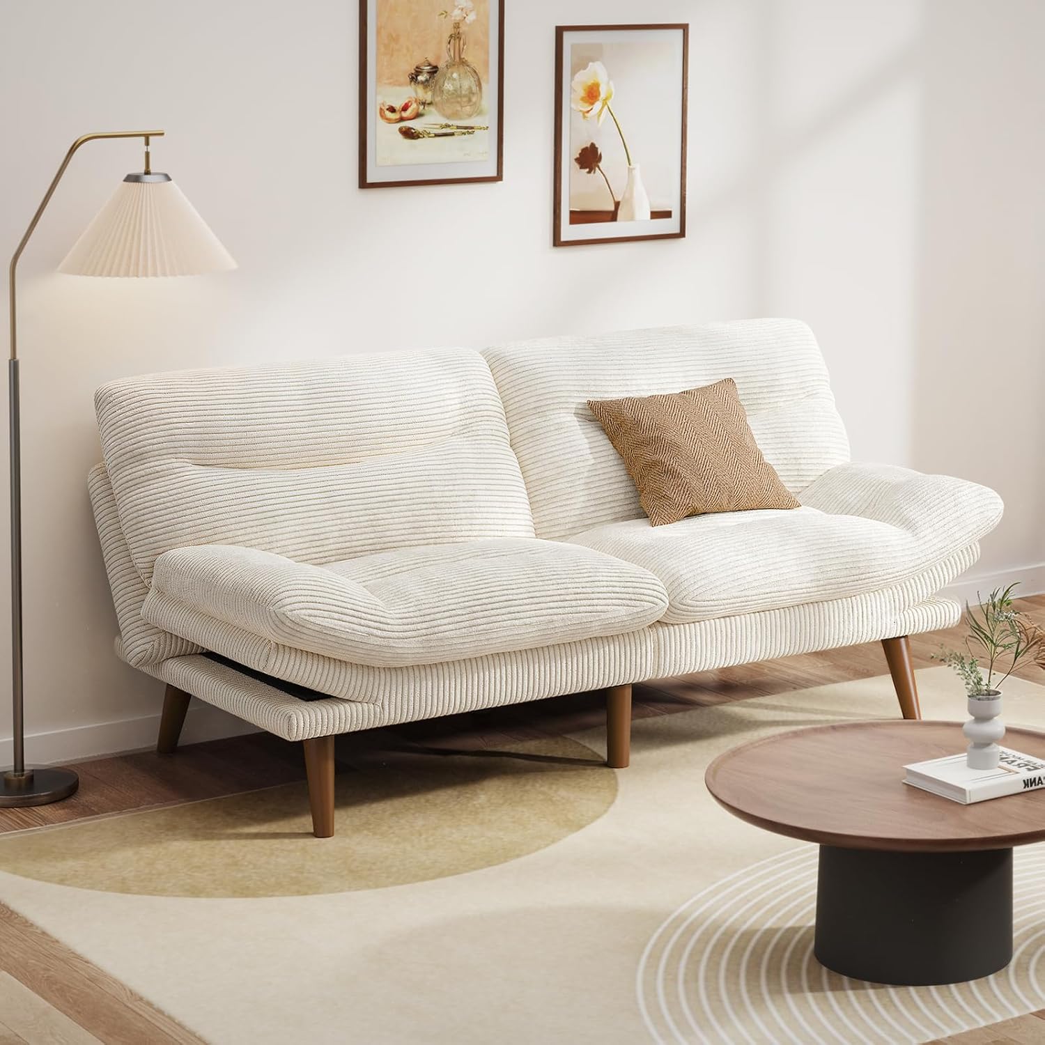 Convertible Futon Sofa Bed, 66 Inch Corduroy Futon Sofa Recliner Sofa Bed for Small Spaces, Playrooms or Offices wourant