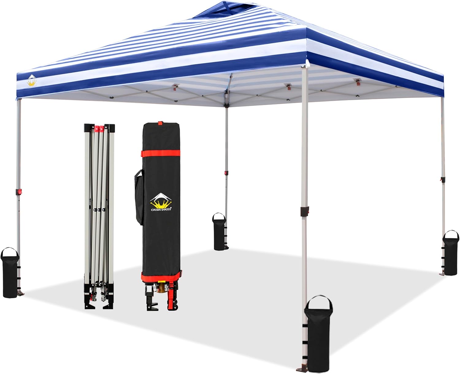 10x10 Pop-Up Awning - One-Click Installation Beach Tent - Outdoor Sunshade Silver Coated Top, 3 Heights and 4 Sand Pockets wourant