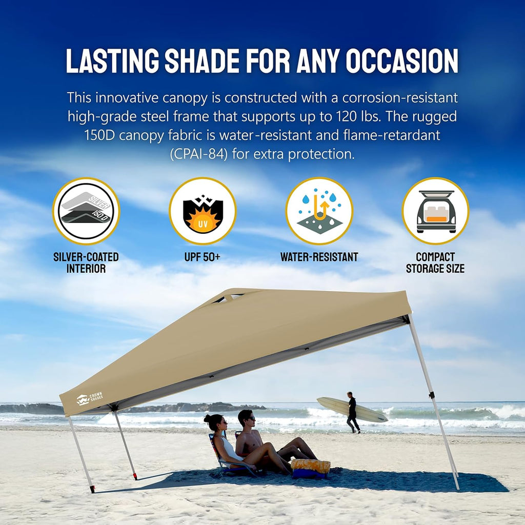 10x10 Pop-Up Awning - One-Click Installation Beach Tent - Outdoor Sunshade Silver Coated Top, 3 Heights and 4 Sand Pockets wourant