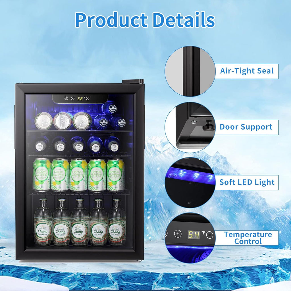 Antarctic Star Beverage Refrigerator Cooler 68 Can, Mini Fridge with Glass Door for Beer Drinks Wine,Freestanding Small Fridge with Electronic Temperature Control for Home and Bar,1.7 cu.ft wourant