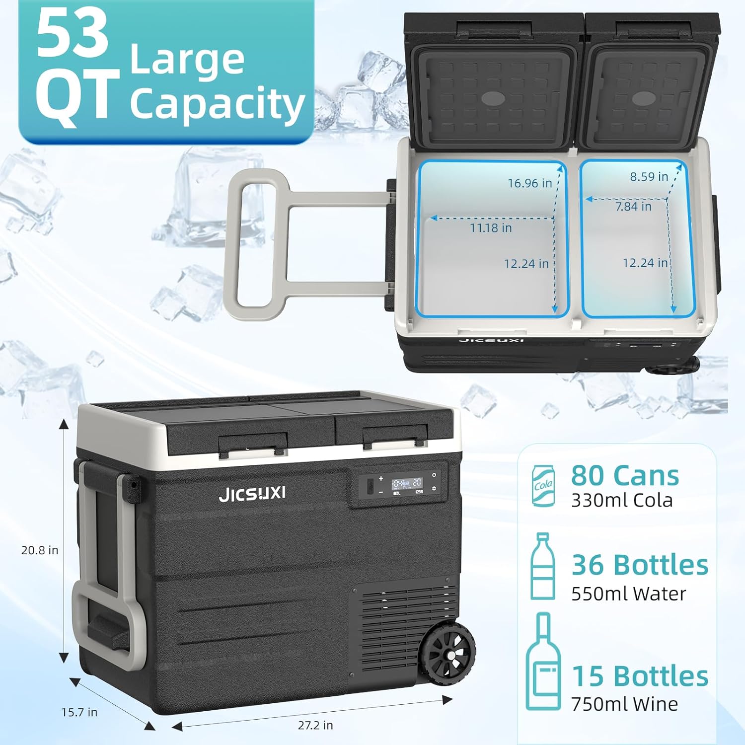 12V Car Refrigerator, 17 Quart Portable Freezer 12 Car Fridge (-4F~68F) Compressor Electric Cooler with 12/24V DC 110-240V AC, APP Control For Car Truck RV Camping, Travel Outdoor Home wourant
