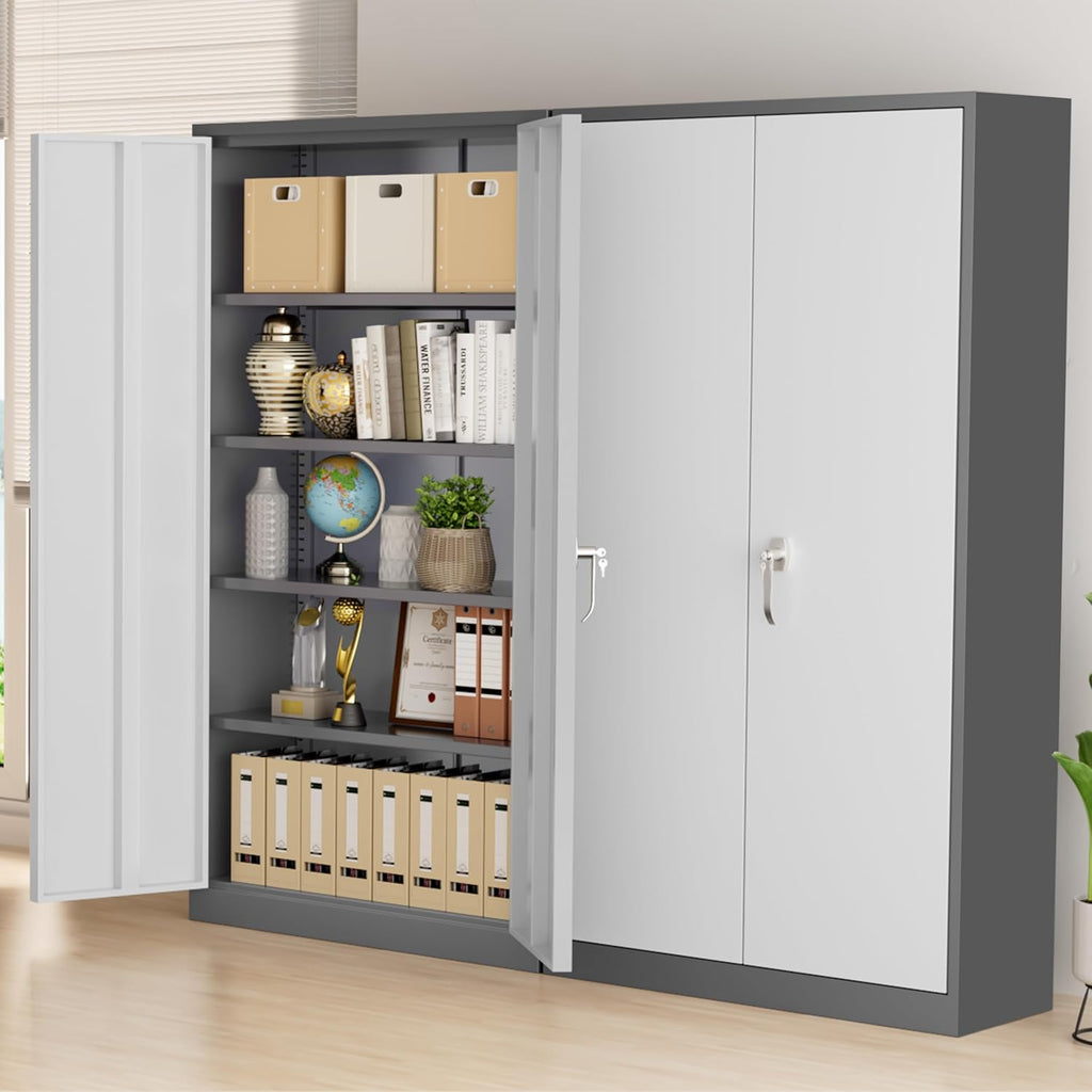 Greenvelly Metal Storage Cabinet, 72" Black Locking Metal Cabinet with 2 Doors and 4 Adjustable Shelves, Lockable Garage Storage Cabinets for Home Office, Garage, Kitchen, Living Room wourant