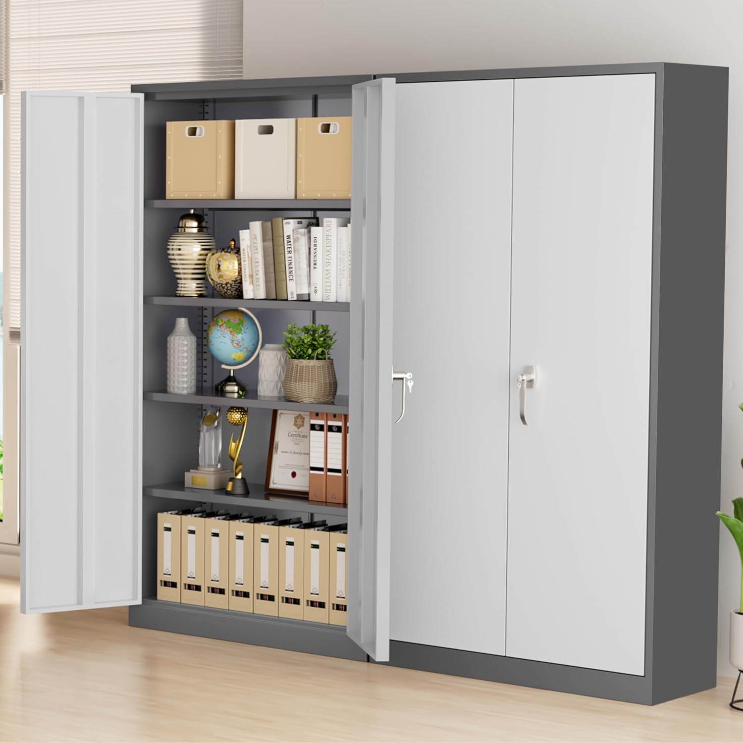 Greenvelly Metal Storage Cabinet, 72" Black Locking Metal Cabinet with 2 Doors and 4 Adjustable Shelves, Lockable Garage Storage Cabinets for Home Office, Garage, Kitchen, Living Room wourant