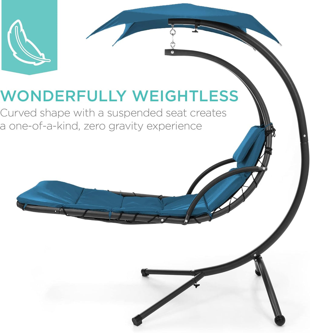 Best Choice Products Outdoor Hanging Curved Steel Chaise Lounge Chair Swing w/Built-in Pillow and Removable Canopy - Teal wourant