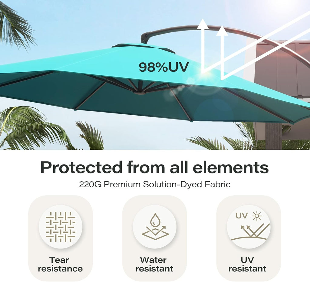 LAUSAINT HOME Outdoor Patio Umbrella with Base included, 11 FT Deluxe Curvy Cantilever Umbrella Heavy Duty Offset Hanging Umbrella with 360° Rotation for Market, Pool, Garden, Backyard, Deck (Beige) wourant