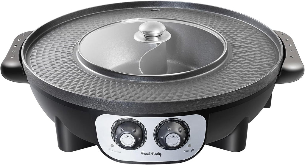 Food Party Hot Pot with Grill 2 in 1 Electric Smokeless Grill and Hotpot Pot Combo Korean BBQ Grill 110V 1700W woonhhop