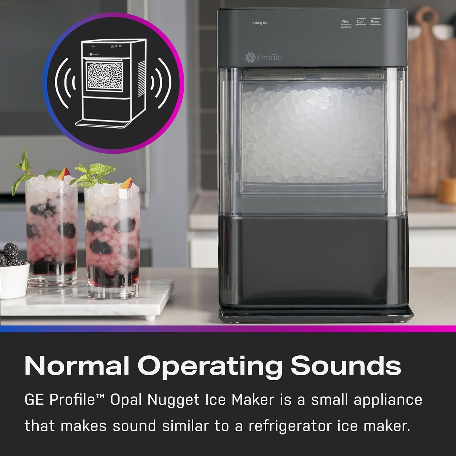 GE Profile Opal 2.0 with 0.75 Gallon Tank, Chewable Crunchable Countertop Nugget Ice Maker, Scoop included, 38 lbs in 24 hours, Pellet Ice Machine with WiFi & Smart Connected, Stainless Steel wourant