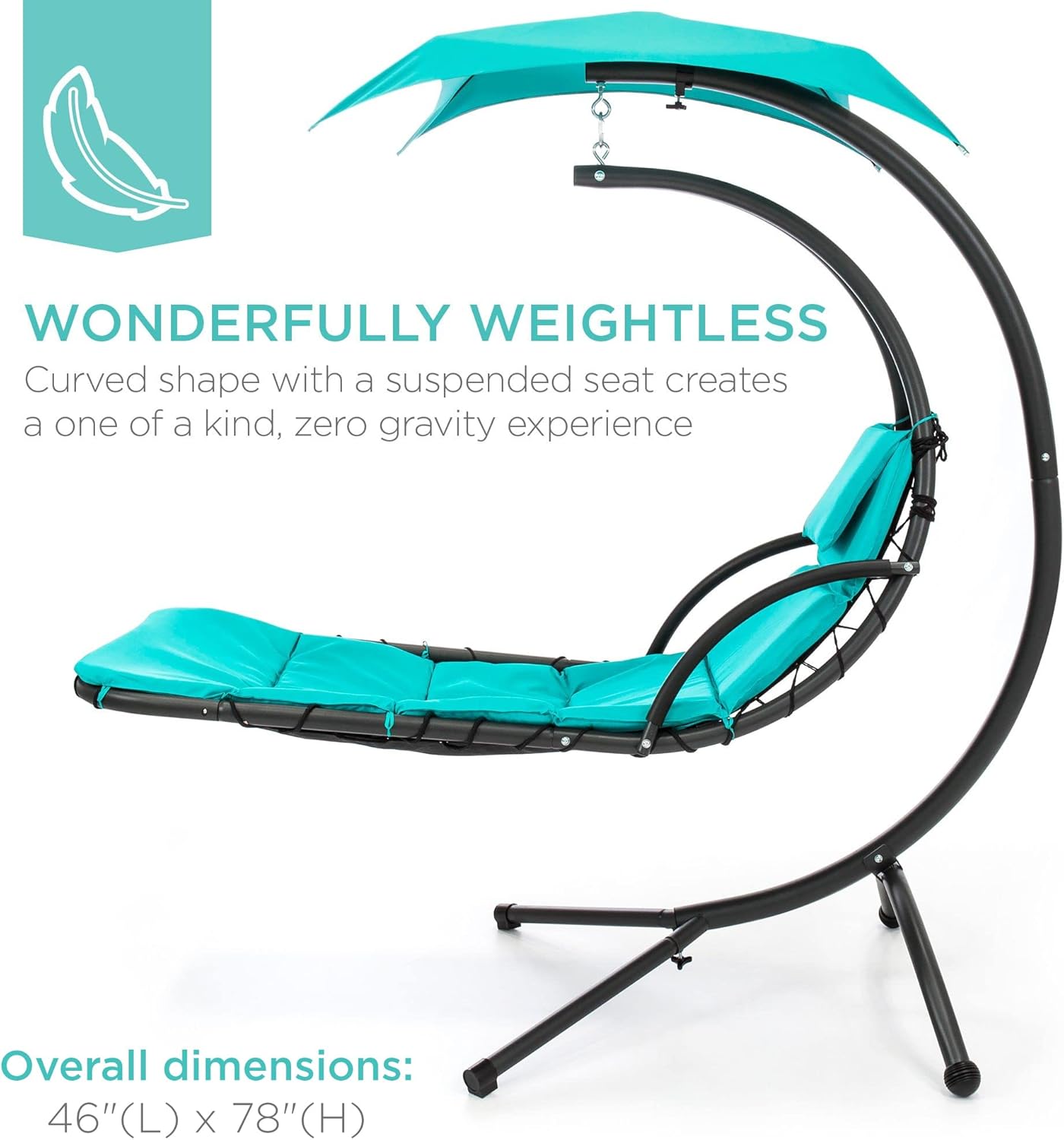Best Choice Products Outdoor Hanging Curved Steel Chaise Lounge Chair Swing w/Built-in Pillow and Removable Canopy - Charcoal Gray wourant