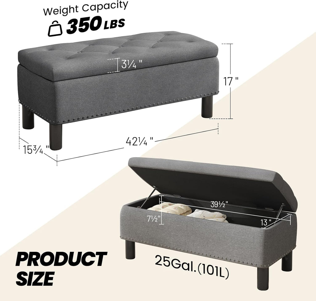 Furniliving Modern Storage Ottoman Bench, Sherpa Ottoman End of Bed Bench with Solid Wood Legs Upholstered Ottoman Benches with Storage Indoor Bench wourant