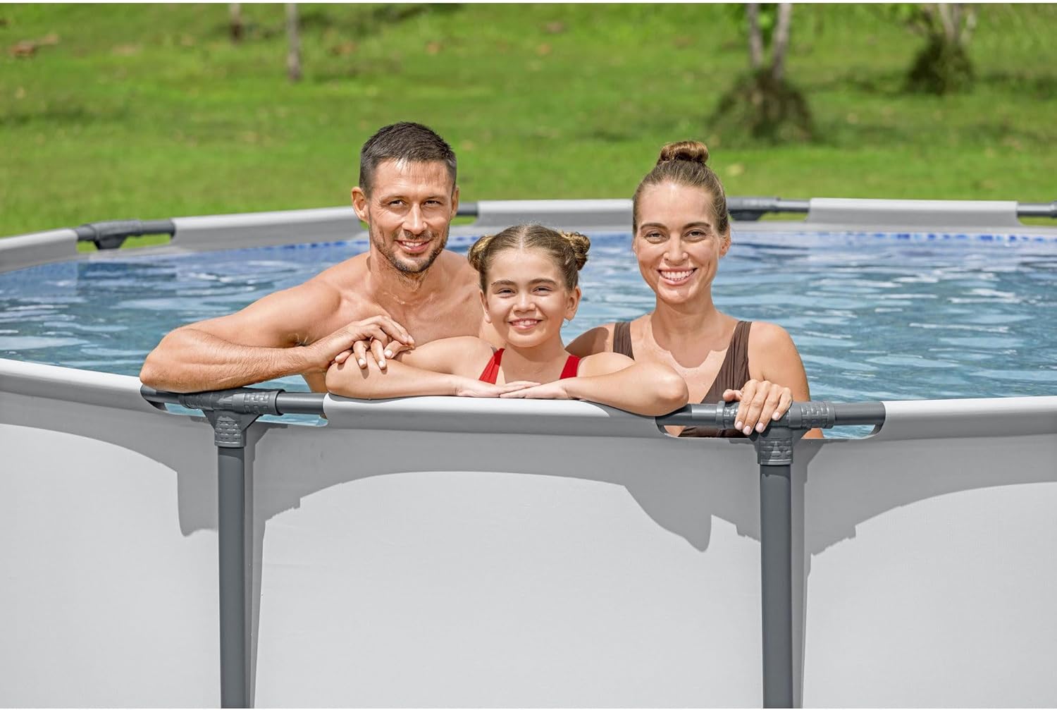 Steel Pro MAX 14 Foot x 48 Inch Round Metal Frame Above Ground Outdoor Swimming Pool Set with 1,000 Filter Pump, Ladder, and Cover, Gray wourant