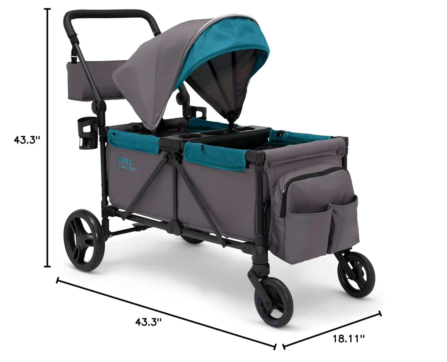 Jeep Sport All-Terrain Stroller Wagon by Delta Children - Includes Canopy, Parent Organizer, Adjustable Handlebar, Snack Tray & Cup Holders, Grey/Olive Green wourant